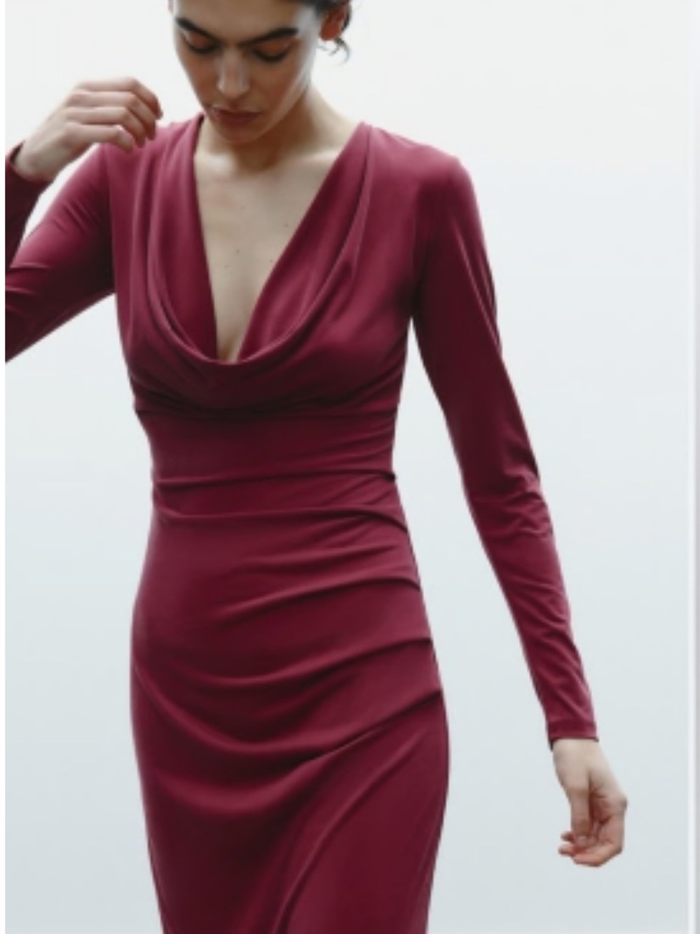 NWT 🍷 Zara Wine-Red Long-Sleeve Cowl-Neck Maxi Dress size L - Picture 4 of 7